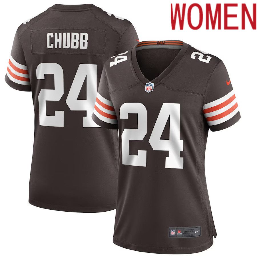 Women Cleveland Browns #24 Nick Chubb Nike Brown Game NFL Jersey->women nfl jersey->Women Jersey